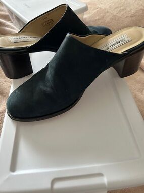 Franco Sarto navy blue Suede Slip-On Block Heel Mules